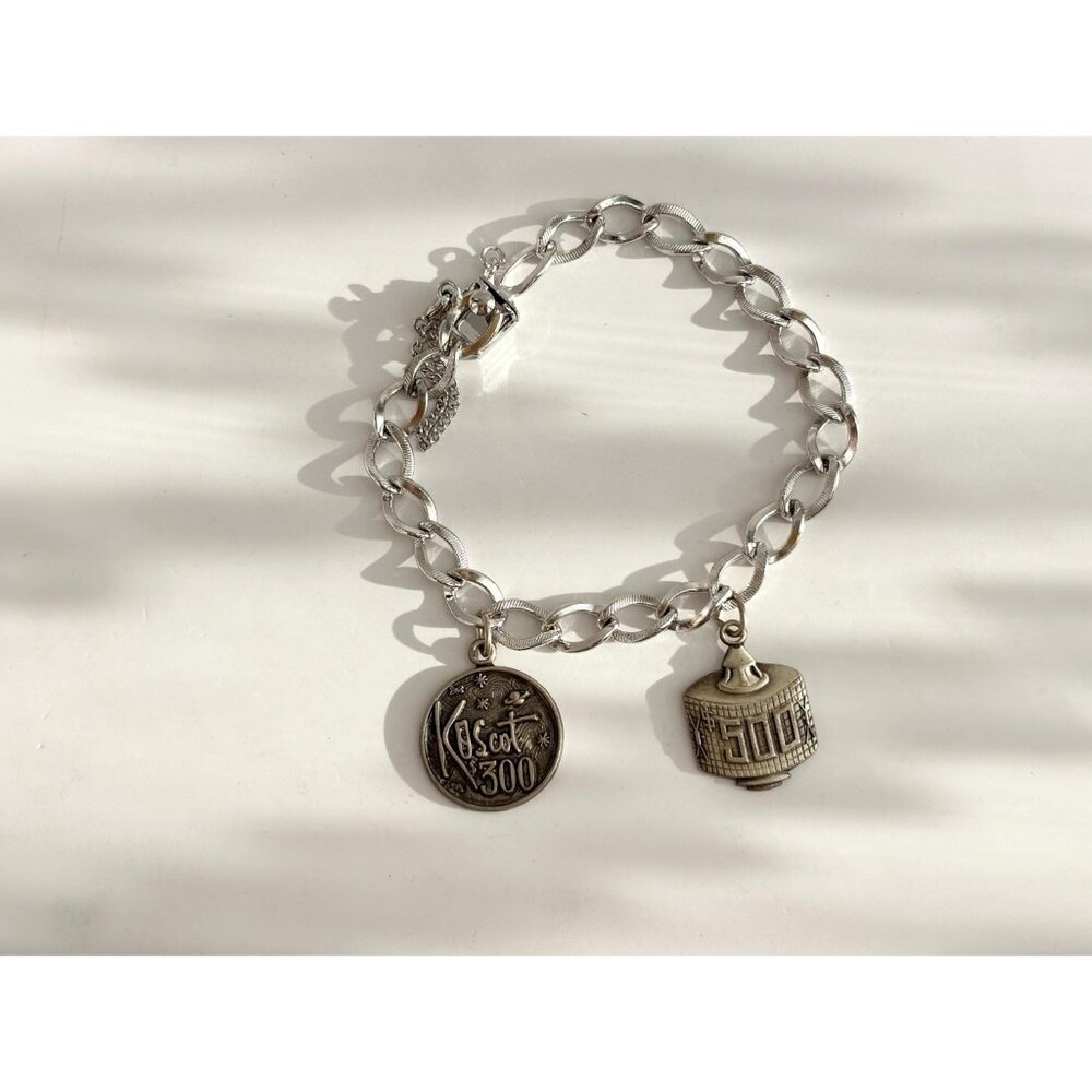 Koscot Designer Sterling Silver 925 Chainlink Multi Charmed Chunky Bracelet - 7" - Picture 14 of 14